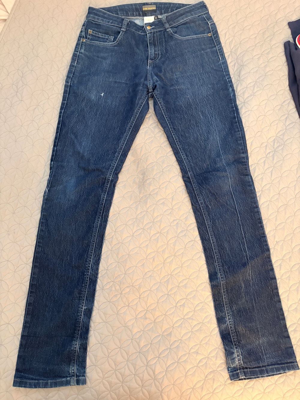 Women's Distressed Straight Leg Jeans in Dark Blue | Apparel Collection 30R